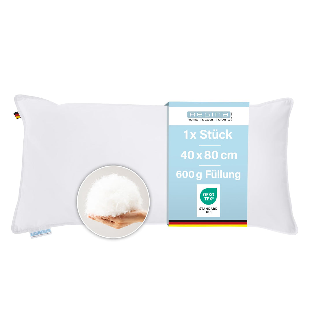 Regina Home Kopfkissen 40x80 cm - Fest - Ergonomisches Nackenkissen mit 85% Federn &amp; 15% Daunen - Wa