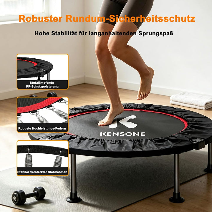 Faltbares Mini Trampolin mit verstellbarem Handlauf, 101.6CM Fitness Trampolin leiser Rebounder für