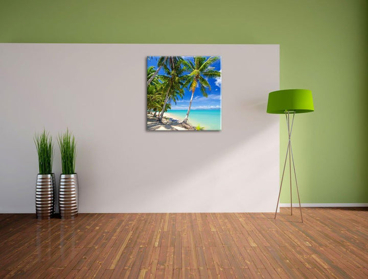 Palmen Traumstrand, Format: 70x70 auf Leinwand, XXL riesige Bilder fertig gerahmt mit Keilrahmen, Ku