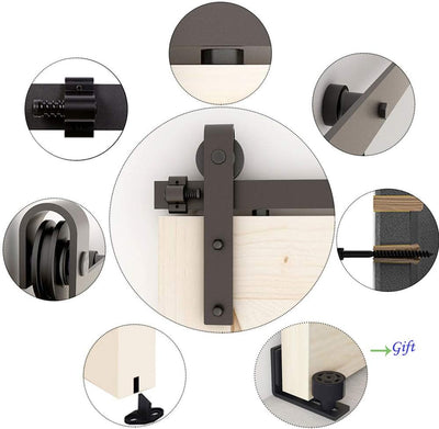 TSMST 243cm Schiebetürsystem Komplett-Set für Schiebetüren mit Bodenführung Schwarz Schienen-Kit Pas