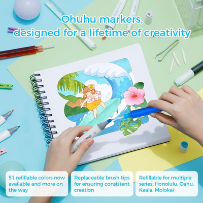 Ohuhu Marker Stifte, 100 Farben Stiften Marker Pen verdoppelt spitzt Kunst Sketch Twin Marker Stifte