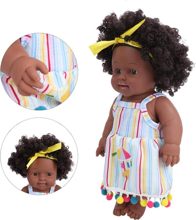 Zerodis Schwarze Haut Lockiges Haar Babypuppen 11,8 Zoll Realistische Mädchenpuppe Handgemachte Afro