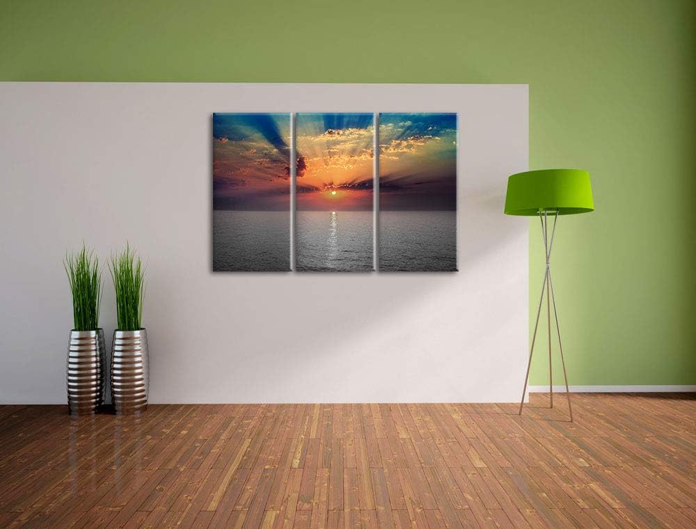 bezaubernder Sonnenuntergang über dem Meer schwarz/weiss 3-Teiler Leinwandbild 120x80 Bild auf Leinw