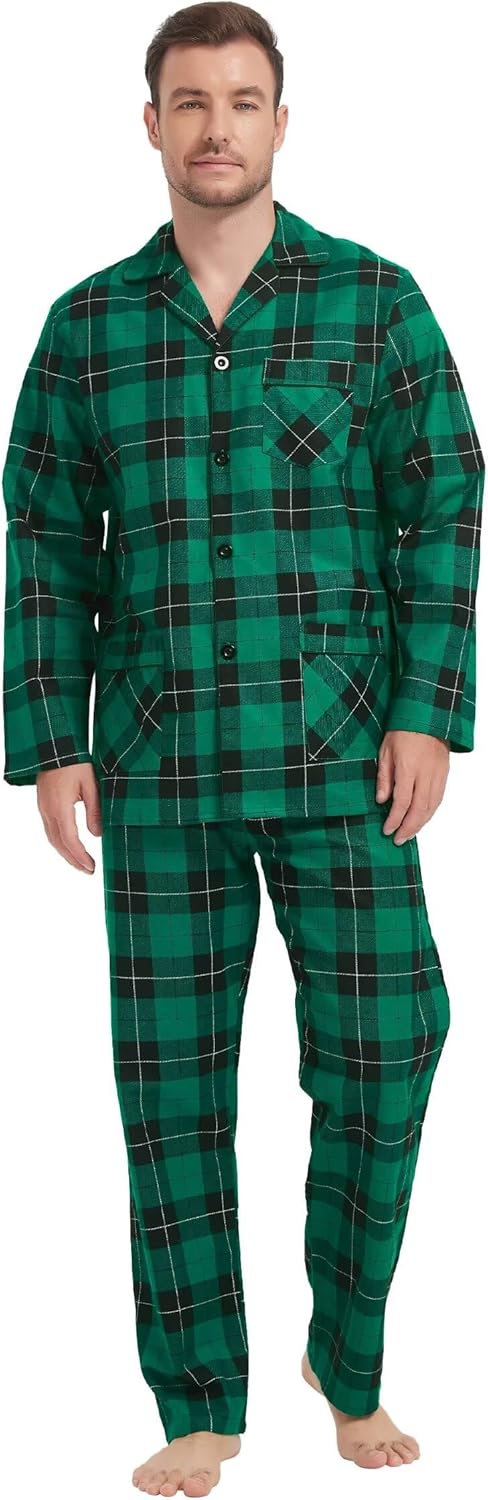 Amaxer 100% Baumwolle Herren Flanell Pyjamas Set Herren Pyjamas Home Fashion Pyjamas Langarm Hosen S