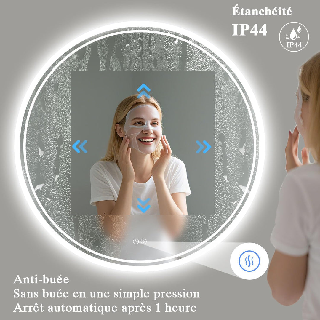Badspiegel mit Beleuchtung - Badezimmer-Spiegel-LED mit Beschlagfrei, Touch-Schalter, Dimmbar, 3 Lic