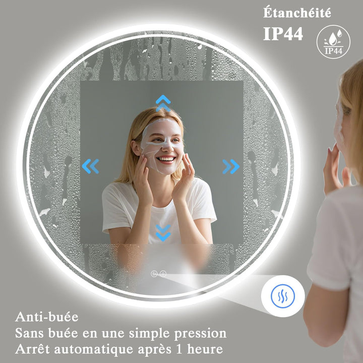 Badspiegel mit Beleuchtung - Badezimmer-Spiegel-LED mit Beschlagfrei, Touch-Schalter, Dimmbar, 3 Lic