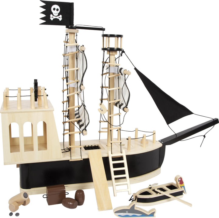 small foot Piratenschiff für Biegepuppen aus Holz, grosses Spielschiff mit reichlich Zubehör und Fun