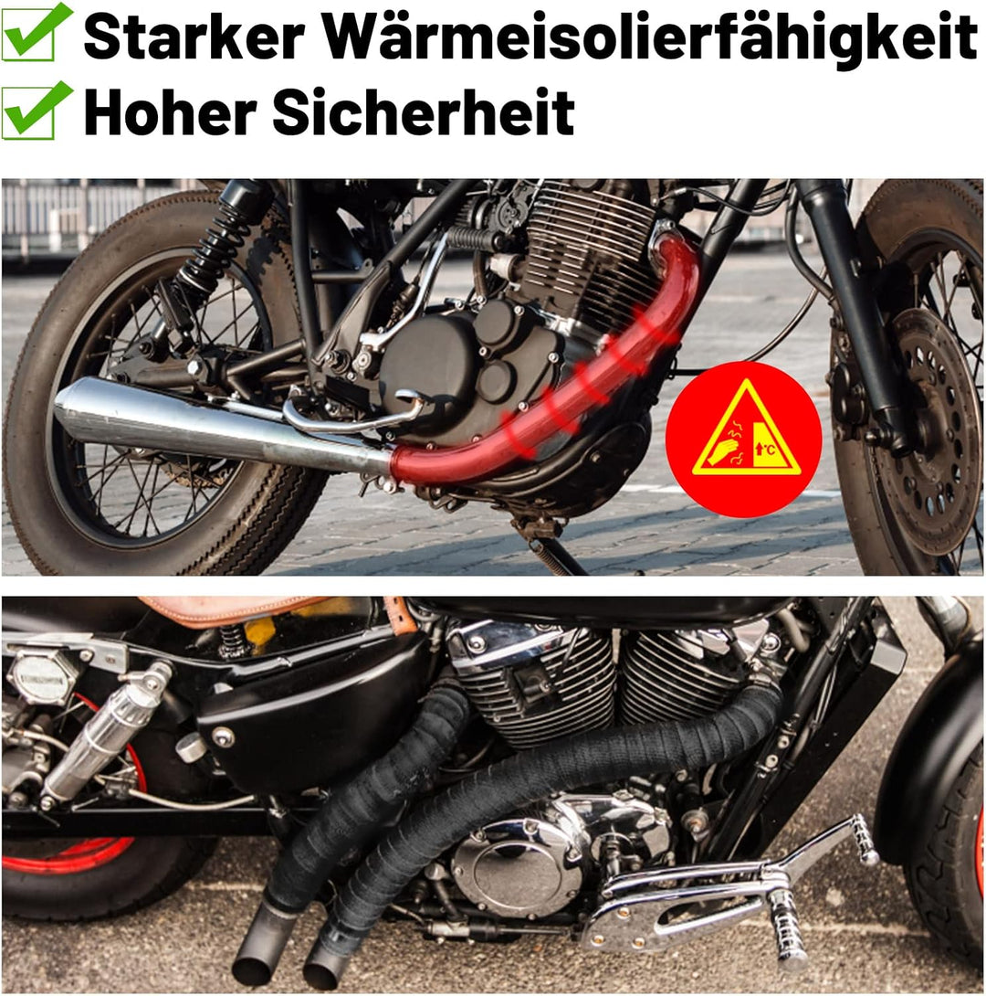 SOMLAW Hitzeschutzband 15M, Basaltfaser Hitzeschutzband Auspuff mit 15 Kabelbinder und Handschuhe, A