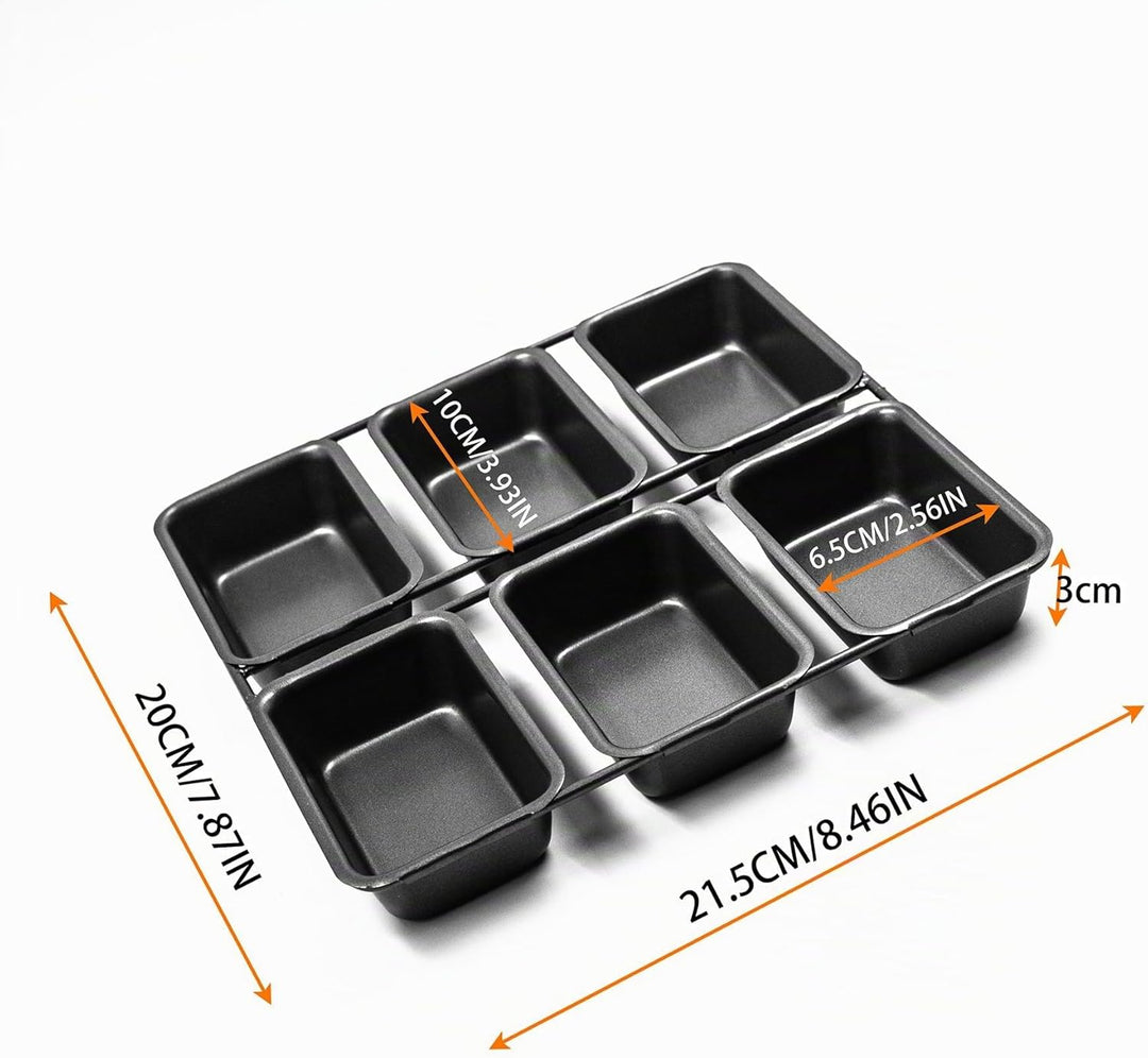 Mini-Kastenformen mit 6 Vertiefungen, antihaftbeschichtete quadratische Brotbackform, Brownie-Backbl