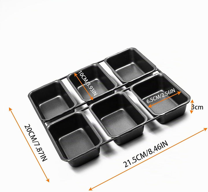 Mini-Kastenformen mit 6 Vertiefungen, antihaftbeschichtete quadratische Brotbackform, Brownie-Backbl