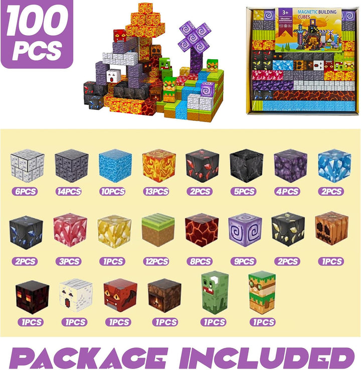 Magnetische Bausteine 100 Stück, Bauen Deine Magnetische Welt Vulkanische Lava Edition, Förderspielz