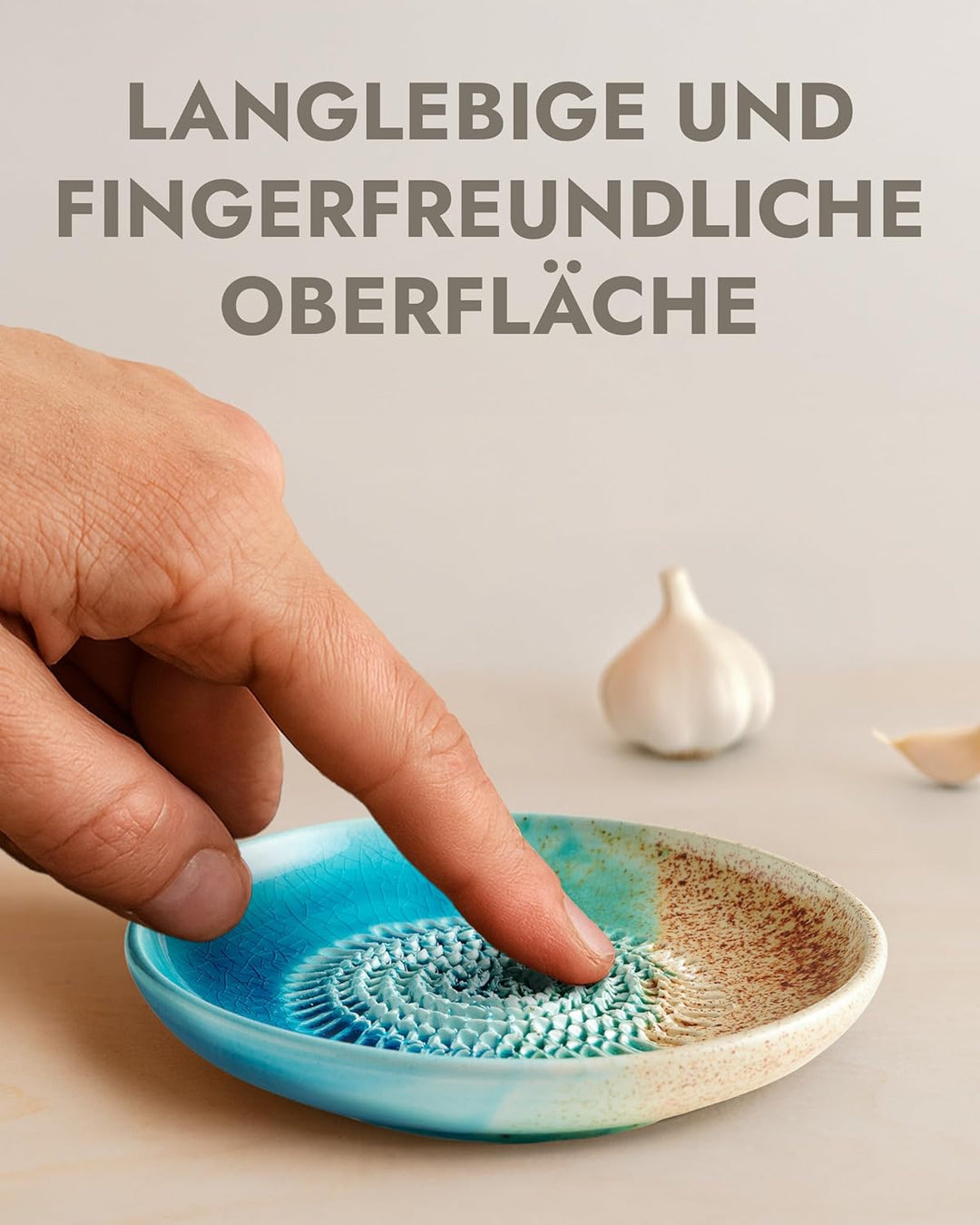 Evergrate® Keramikreibe Ocean mit Geschenkbox – mit Reibe, Knoblauchschäler, Rezeptheft & Pinsel – H