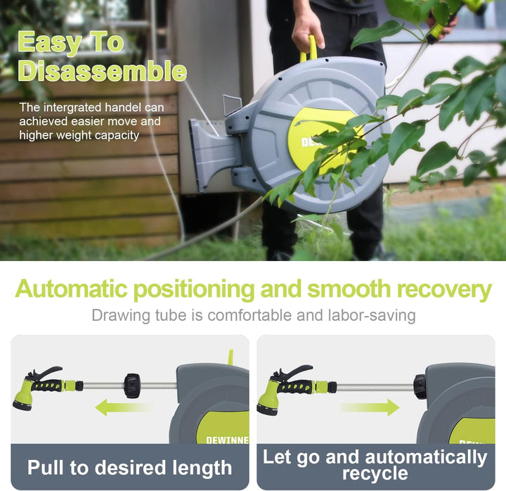 DEWINNER Gartenschlauchtrommel 20 + 2 m, Schlauchaufroller zur Wandmontage, Automatische Schlauchtro