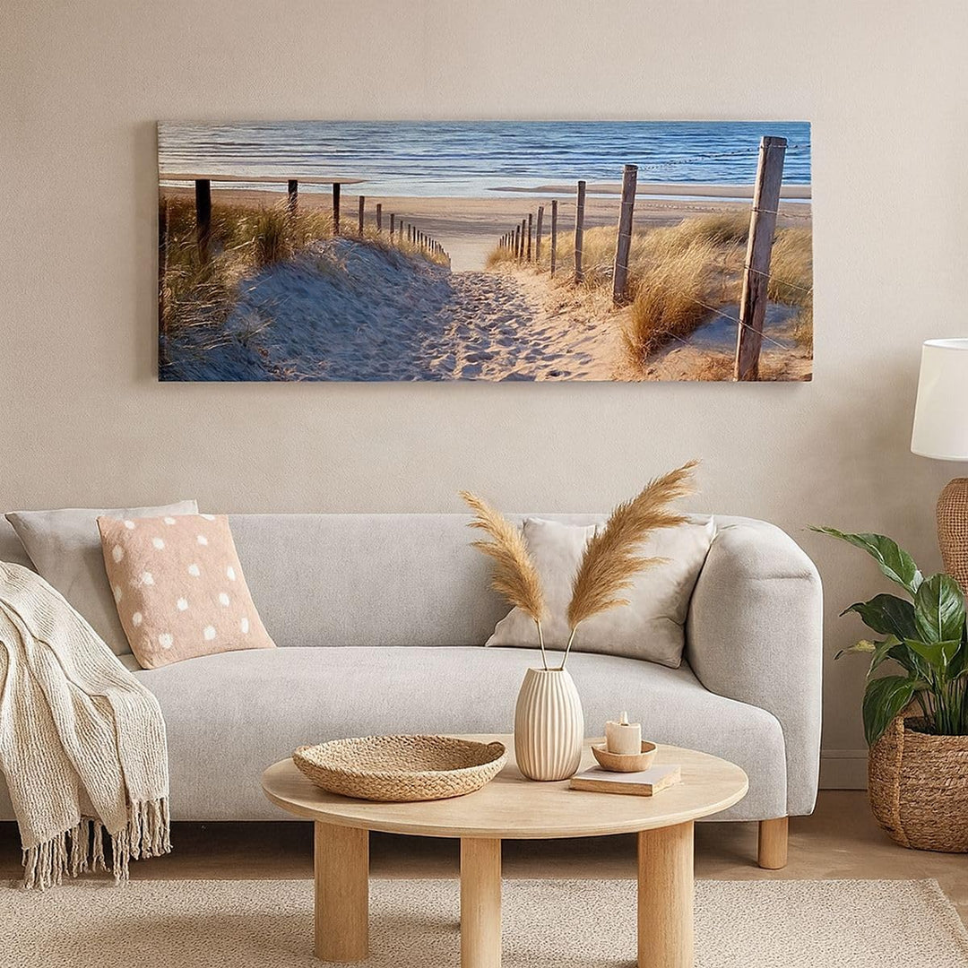 Wandbilder Dekoration Wohnzimmer Meer Strand Düne Panorama Bilder auf Leinwand 120x50cm Leinwandbild