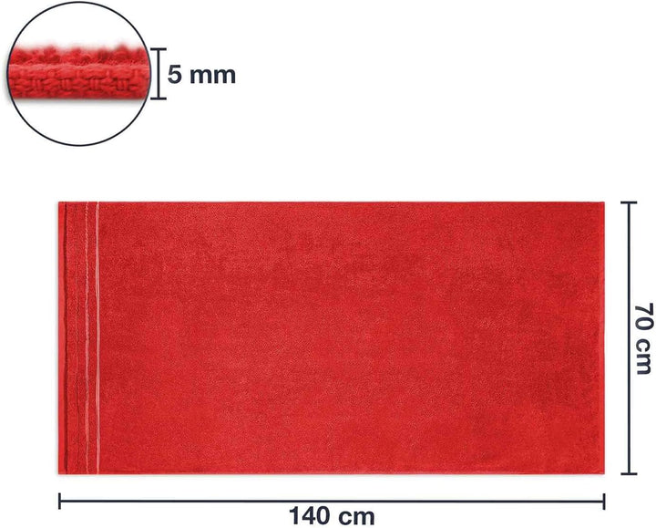 WohnDirect Duschtuch Set 2 teilig - 2 Badetücher (70x140) - Frottee 100% Baumwolle - Rot 2 Badetüche