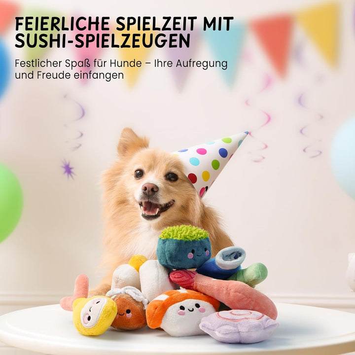 Nocciola Sushi-Hundespielzeug für kleine bis mittelgrosse Hunde, niedliches Plüschspielzeug mit Tasc