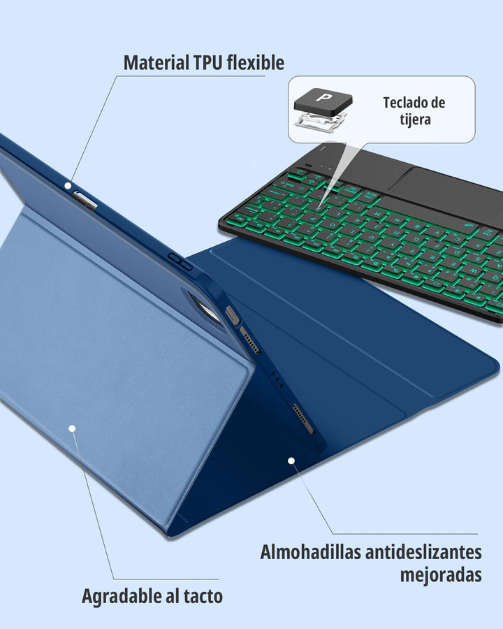 CACOE Hülle Tastatur Kompatibel mit iPad 10 10.9 Zoll 2022 A2757/A2777 mit Touchpad, 7-Farbige Beleu