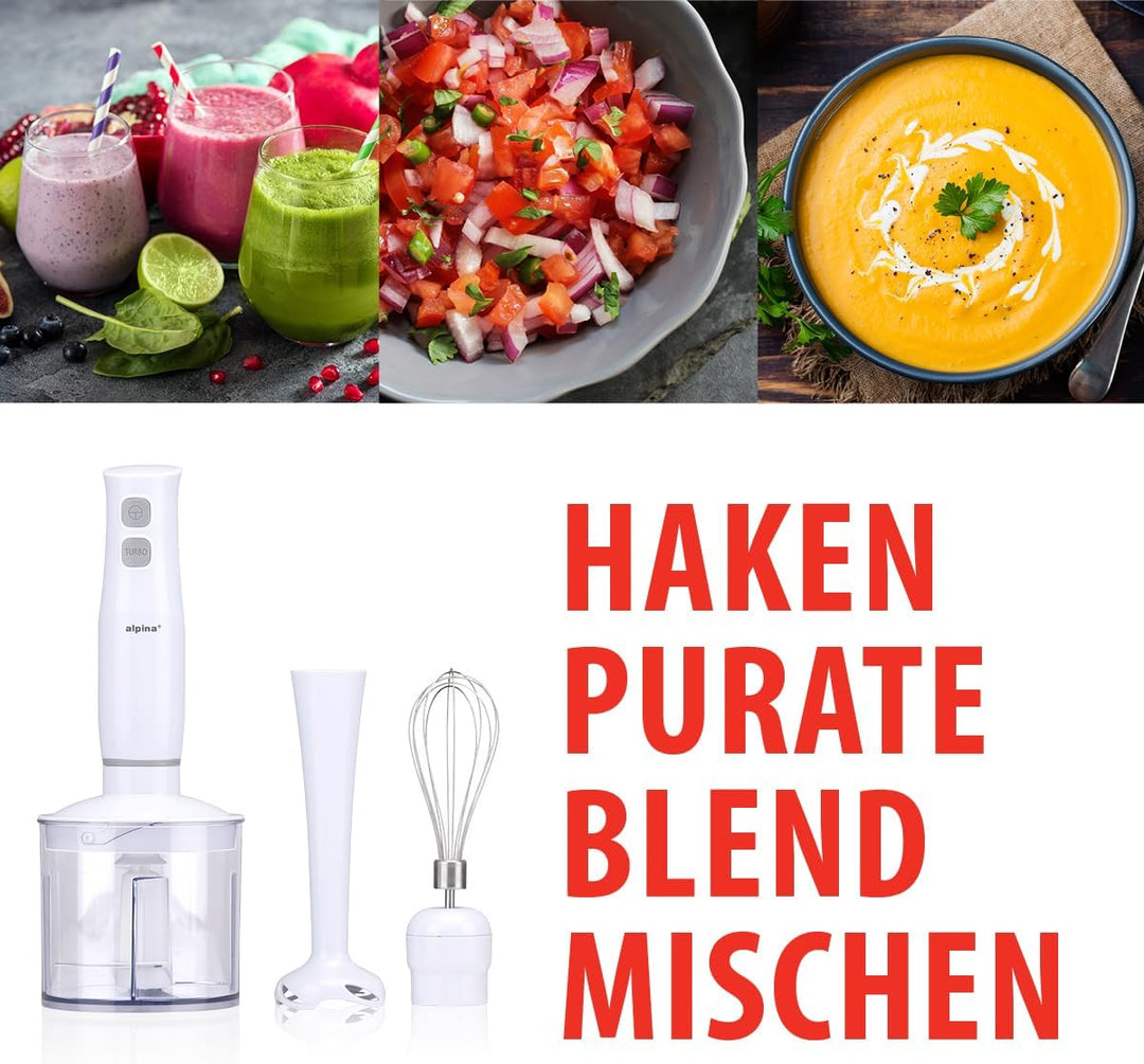 alpina Stabmixer-Set - Schneebesen/Zerkleinerer/Mixer - 230V 400W - Weiss