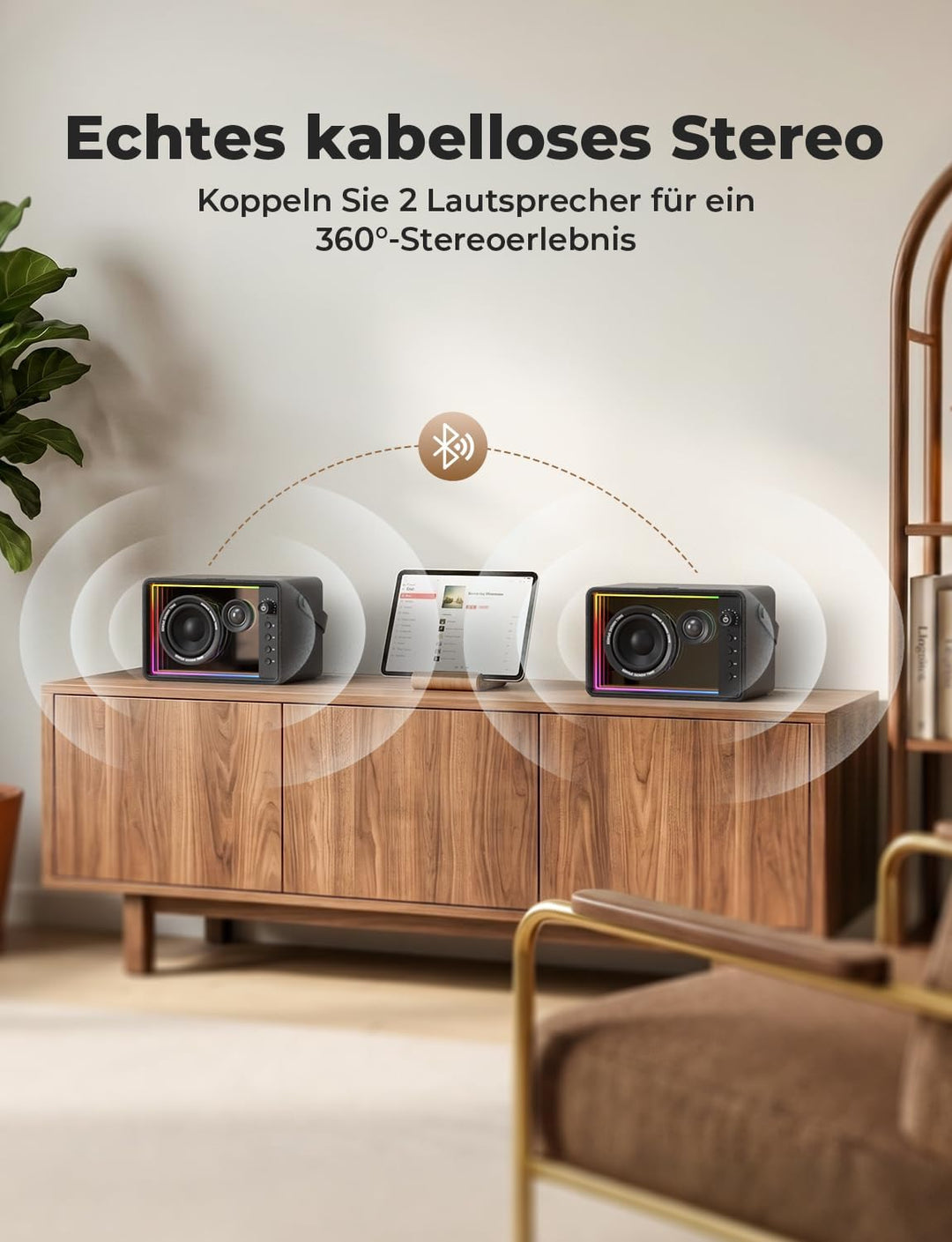 RIENOK Bluetooth-Lautsprecher, 40 W, leistungsstark, Autonomie, 15 H, RGB-Lichter, Bluetooth 5.3, St
