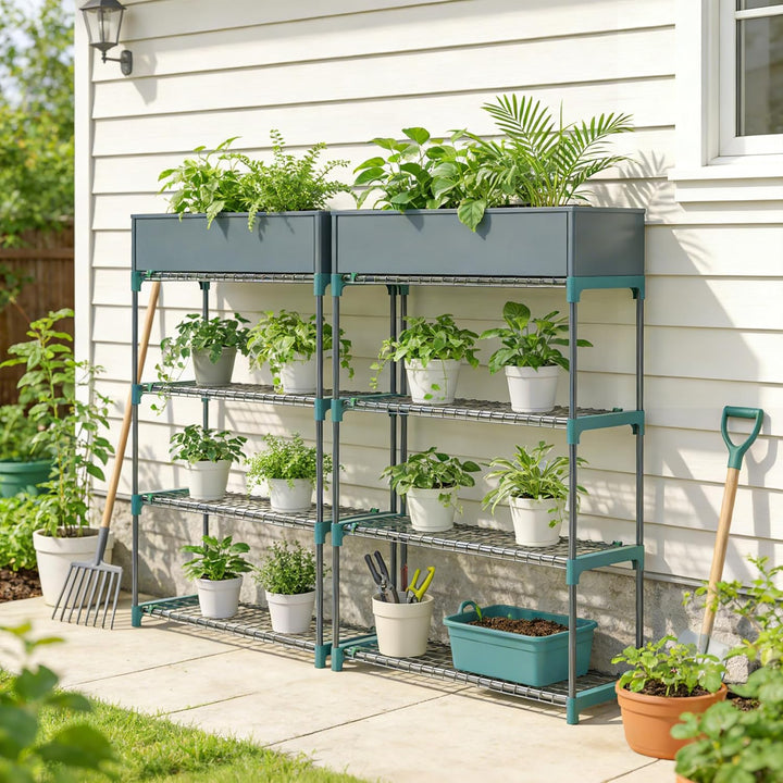 Outsunny 2er-Set Pflanzenständer, 4-Etagen 104 cm hoch Blumenständer für Innen Aussen, Pflanzenregal