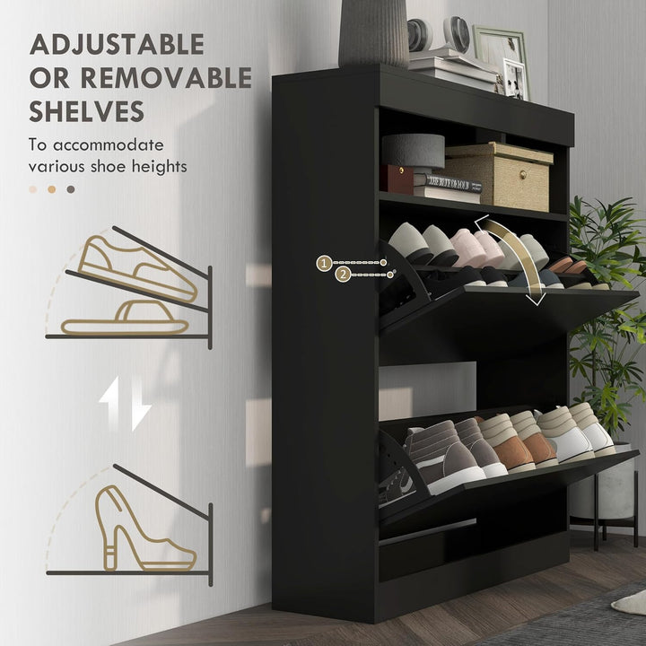 HOMCOM Schmaler Schuhschrank, Wandmontage oder freistehender Schuhschrank mit 2 Klappschubladen und