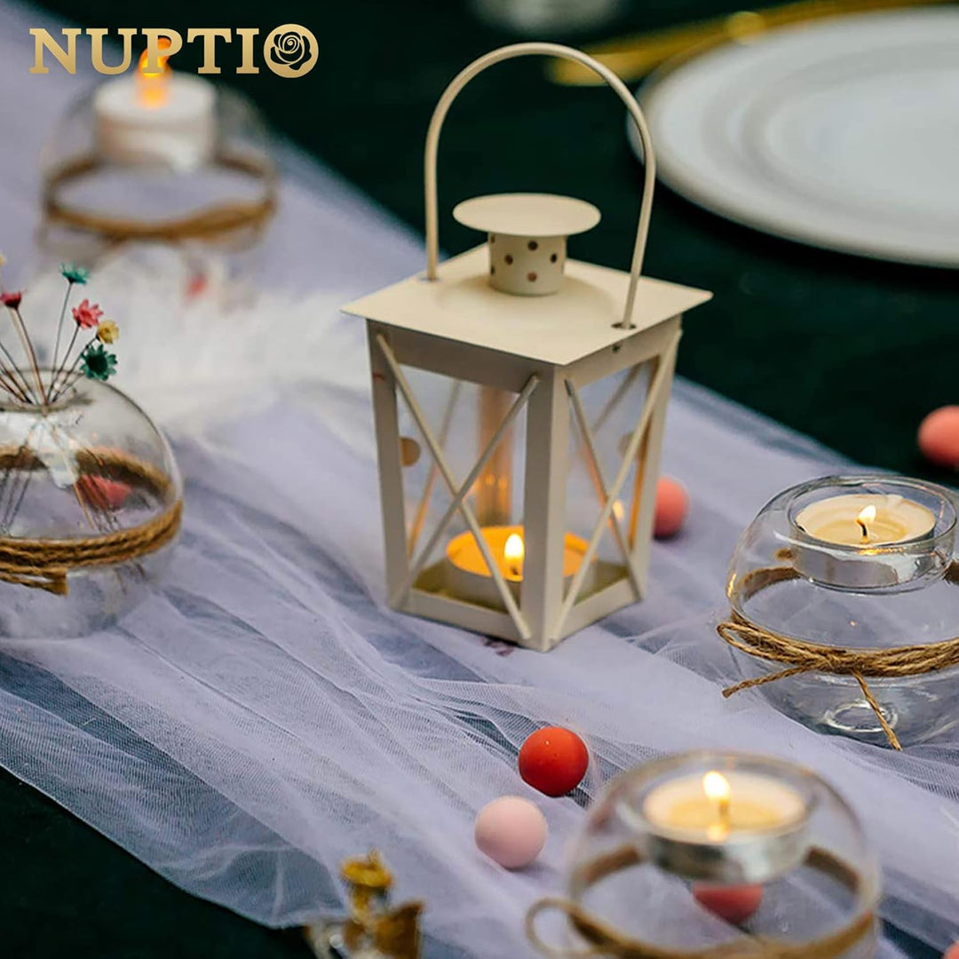 NUPTIO 2 Stück Lanterne en Verre à Terre Suspendue, Portable, Petite Rétro de Fer, Suspension de Déc