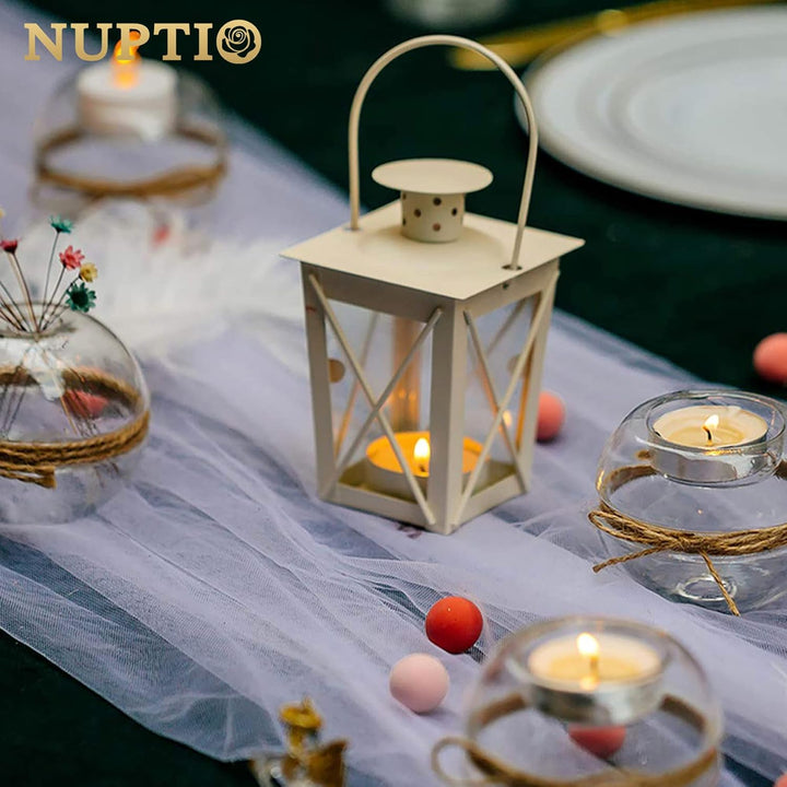 NUPTIO 2 Stück Lanterne en Verre à Terre Suspendue, Portable, Petite Rétro de Fer, Suspension de Déc