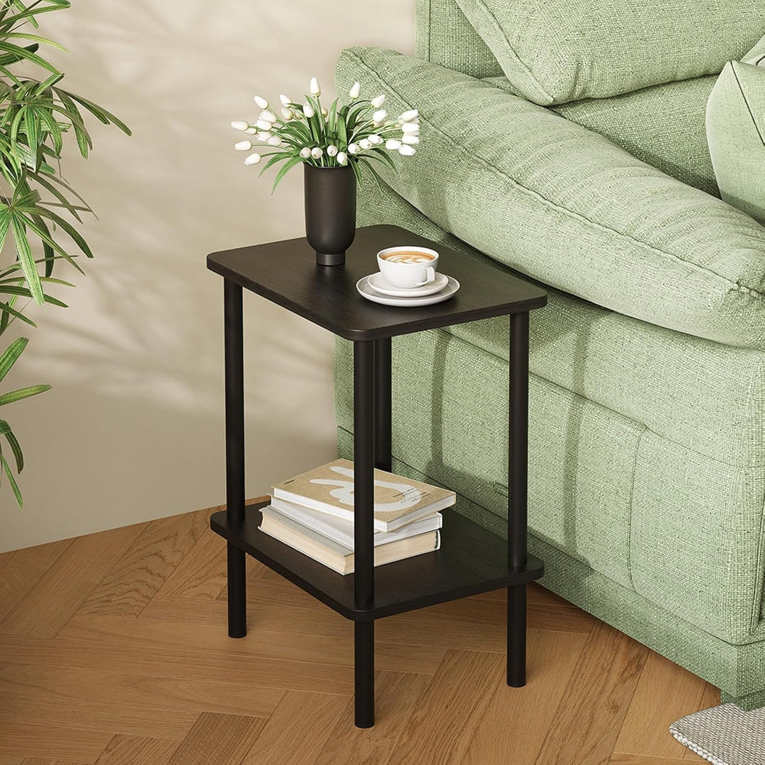 APICIZON Beistelltisch Holz, 2 Tier Beistelltisch Schwarz, Nachttisch Schmal, 40x30x52cm, Beistellti