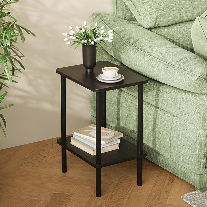 APICIZON Beistelltisch Holz, 2 Tier Beistelltisch Schwarz, Nachttisch Schmal, 40x30x52cm, Beistellti