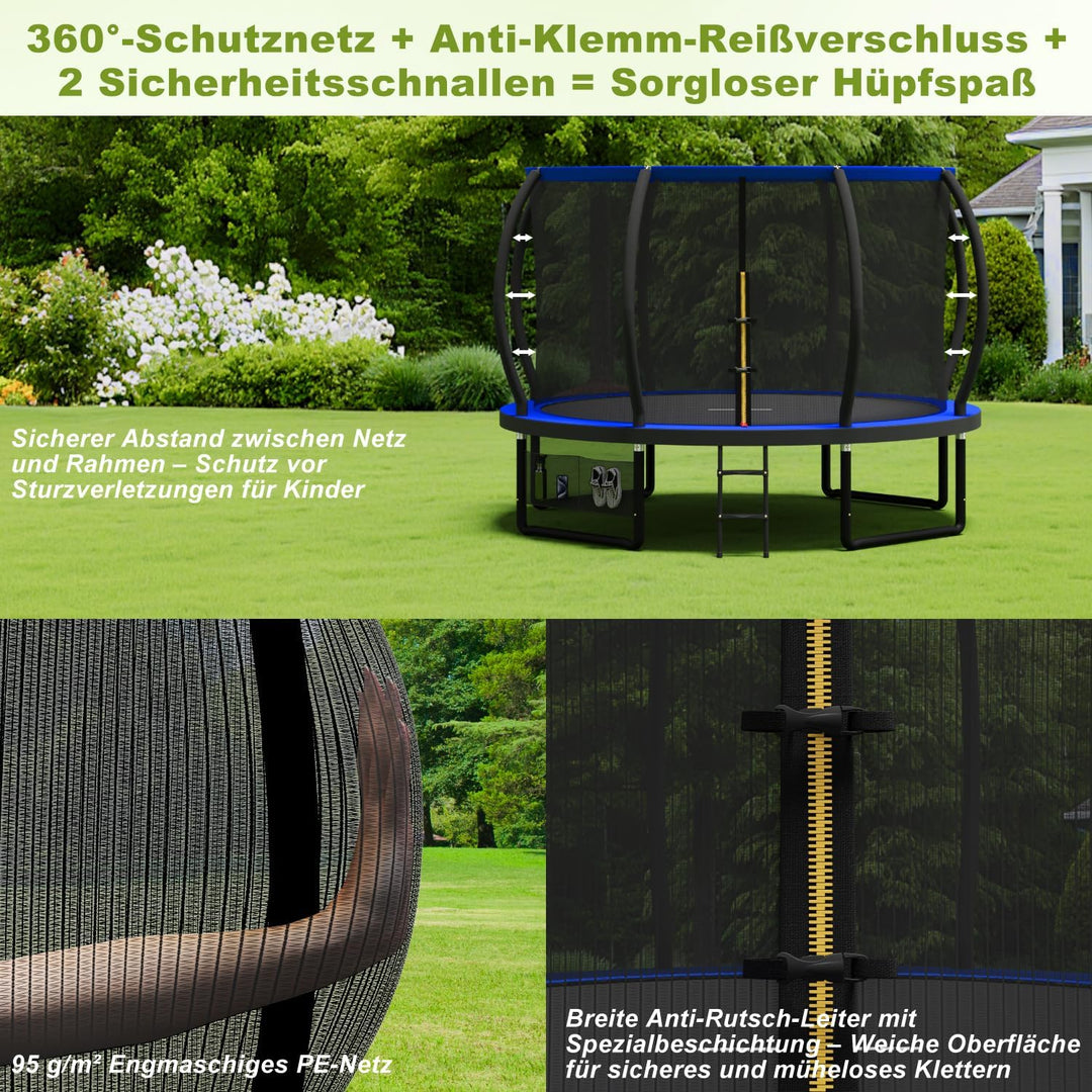 Devoko Trampolin Outdoor Ø 228/305/366cm, GS-Zertifikat, Kindertrampolin Gartentrampolin mi