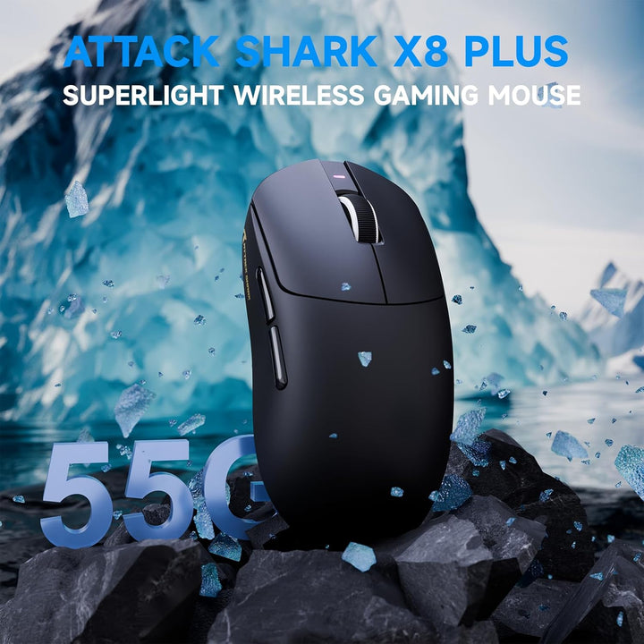 ATTACK SHARK X8 Serie Kabellose Gaming-Maus, 55–65 g Superleicht, PixArt PAW3395/3950 Sensor, BT/2.4