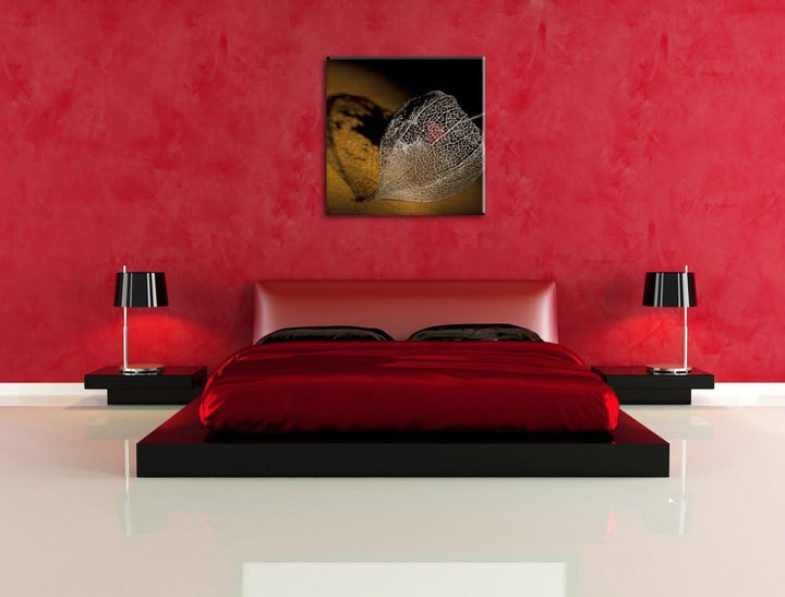 Schatten einer Physalis, Format: 70x70 auf Leinwand, XXL riesige Bilder fertig gerahmt mit Keilrahme