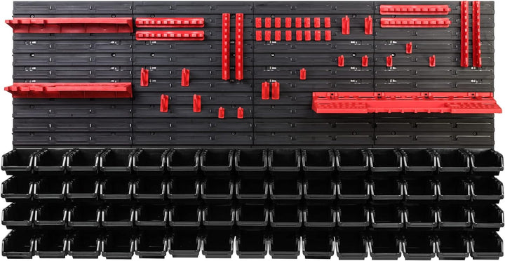 Lagersystem Werkstattregal | 156 x 78 cm | 60 stck. Box | Wandregal mit Werkzeughalterungen und Stap