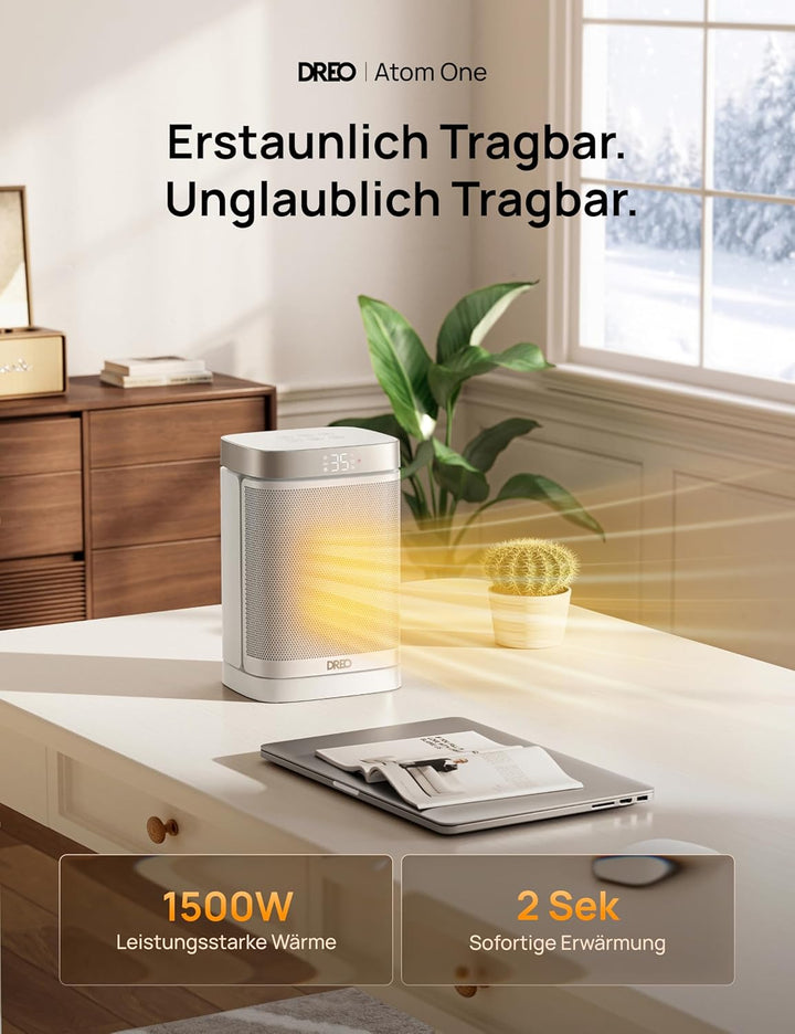 Dreo Heizlüfter Energiesparend Klein, 1500W Heizung Elektrisch mit Thermostat, 70° Oszillierend Elek