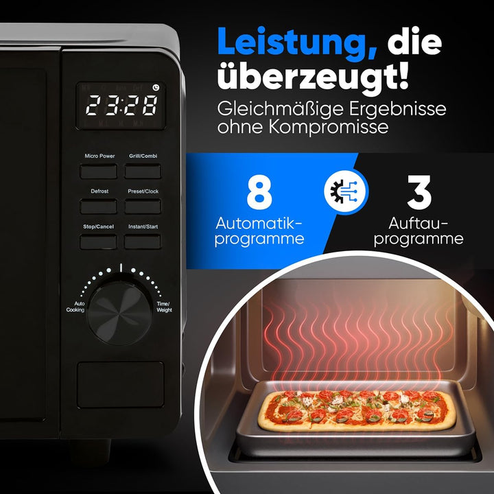 ProfiCook Mikrowelle mit Grill 20L | Mikrowelle ohne Drehteller für gleichmässige Wärmeverteilung |