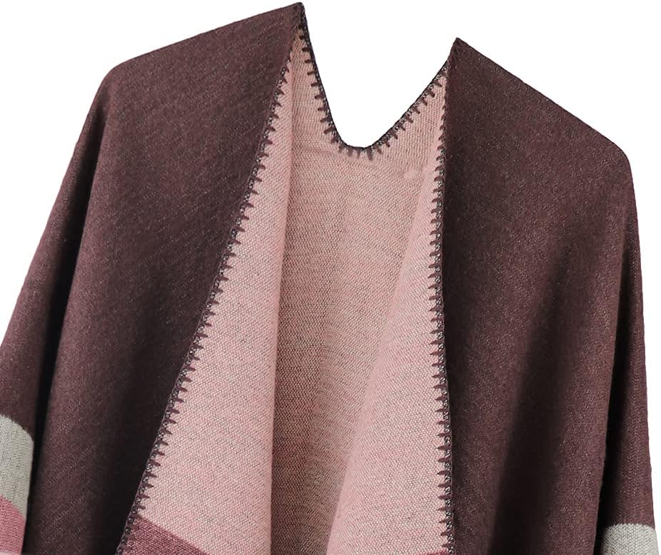 Shmily Girl - Damen Poncho Habe Gestrickt Überdimensionalen Decke Kap-Schal Streifen / Kaffee, Strei