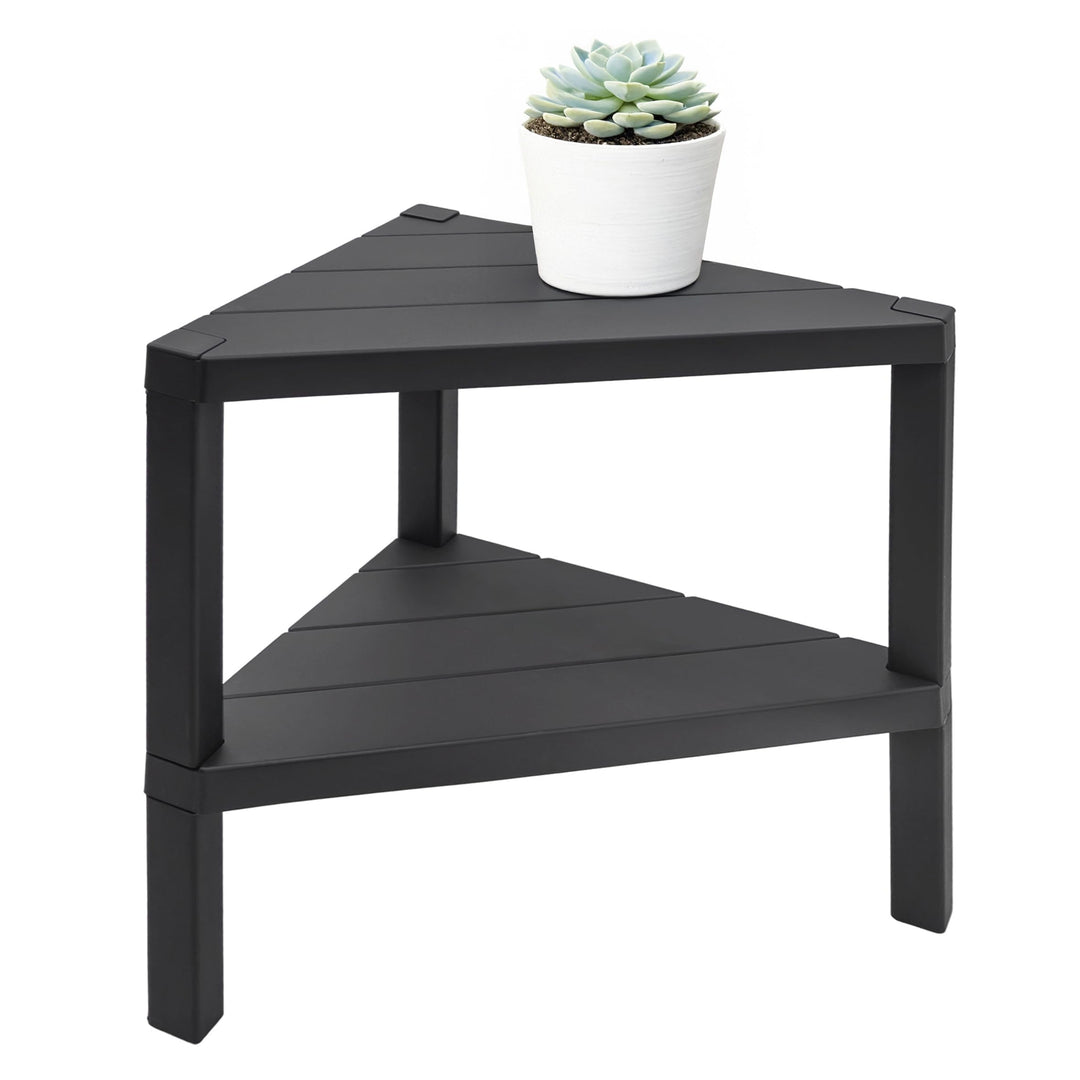 Spetebo Kunststoff Beistelltisch dreieckig in anthrazit - 46 x 45 cm - Eckregal klein mit 2 Ablagen