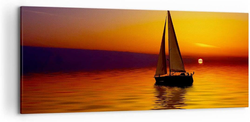 Wandbilder Dekoration Wohnzimmer Boot Sonnenuntergang Landschaft Panorama Bilder auf Leinwand 120x50