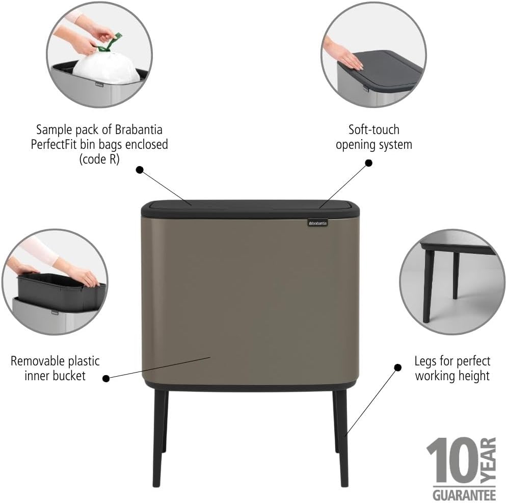 Brabantia 315787 Bo Touch Bin, 36 L Abfalleimer, Edelstahl, Platinum, 54 x 31.5 x 68 cm 1 Inneneimer