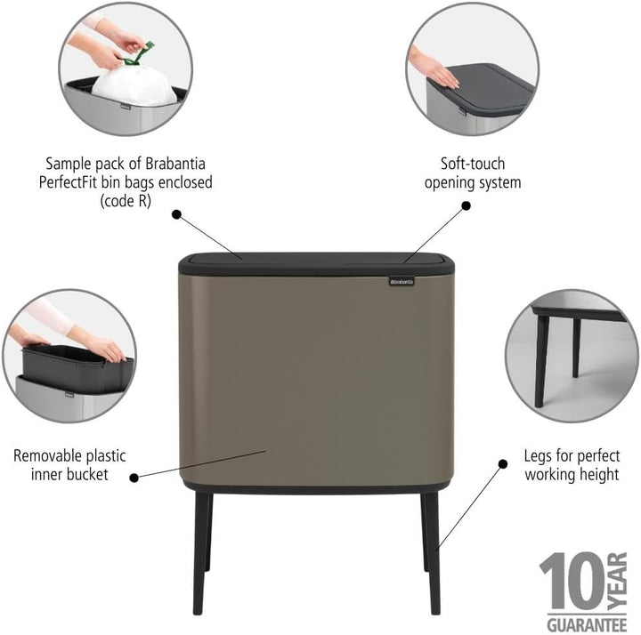 Brabantia 315787 Bo Touch Bin, 36 L Abfalleimer, Edelstahl, Platinum, 54 x 31.5 x 68 cm 1 Inneneimer