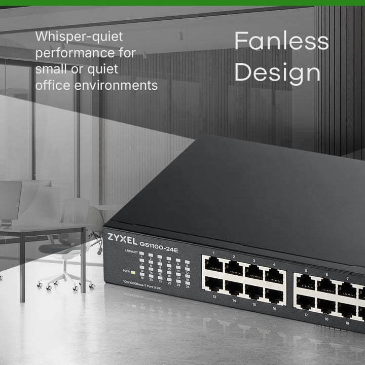 Zyxel 24-Port Gigabit Ethernet Unmanaged Switch - Design ohne Lüfter [GS1100-24E] GS1100-24E-EU0103F