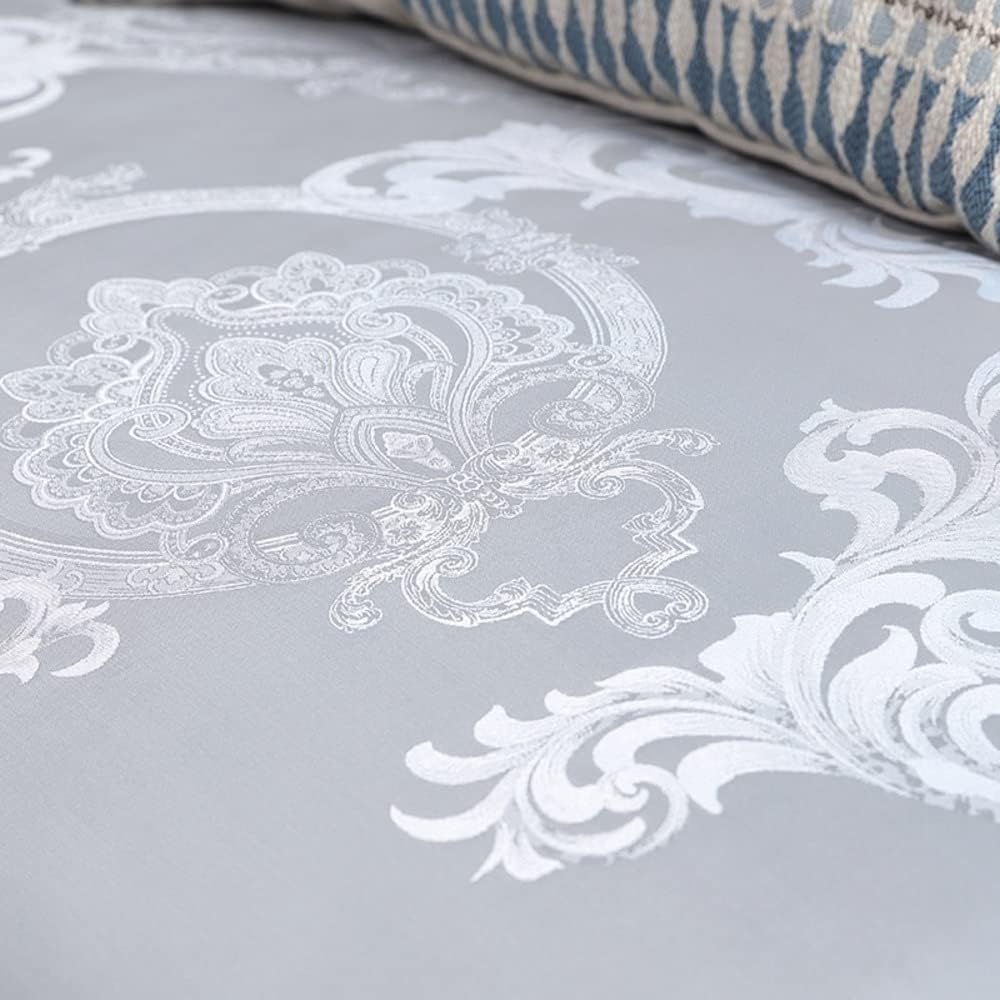 DXHOME Bettwäsche Satin 155x220 cm Silver Grau Hellgrau Wendebettwäsche Jacquard Bettwaesche mit Gol
