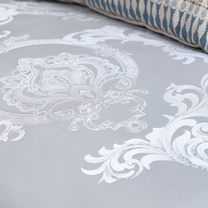 DXHOME Bettwäsche Satin 155x220 cm Silver Grau Hellgrau Wendebettwäsche Jacquard Bettwaesche mit Gol