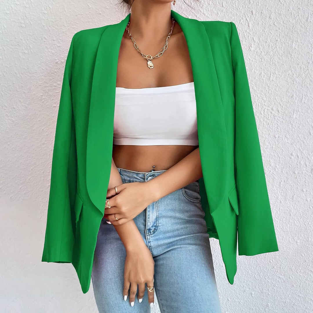 Damen Blazer Langer Casual Open Front Blazer Arbeit Büro Jacken mit Taschen Grün XS, Grün XS