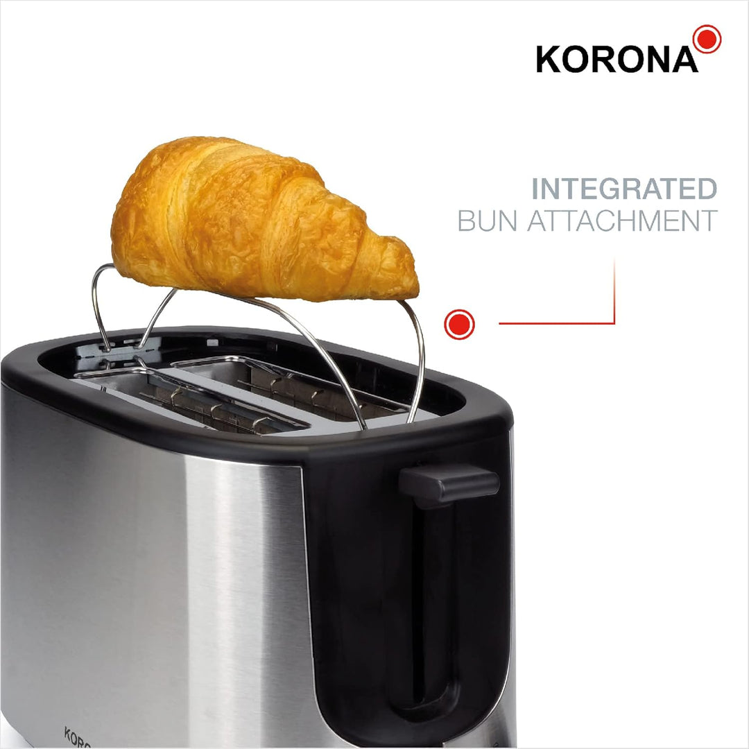 Korona 21255 Toaster | Hochwertiges Edelstahlgehäuse | Integrierter Brötchenaufsatz | Stufenlos eins