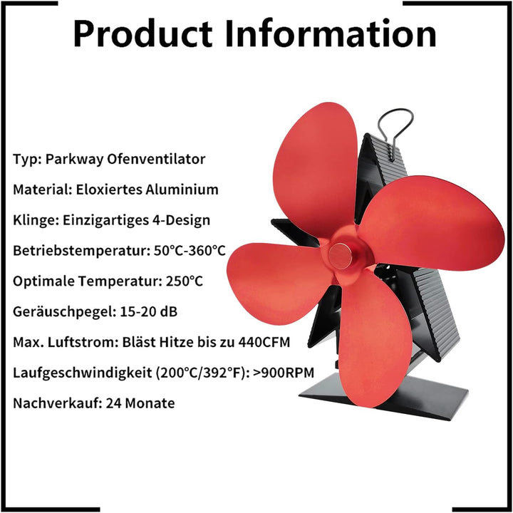 Kaminventilator, Lüfter mit 4 Blättern, hitzebetrieben Ofenventilator, der warme Luft zirkuliert und