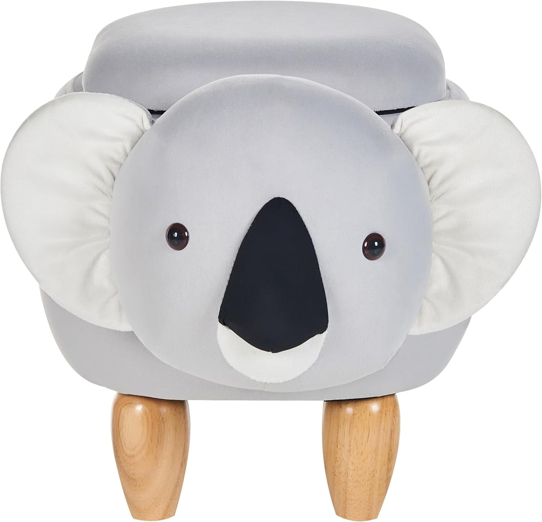 Hocker mit Stauraum für Kinder Tierform Samt helles Grau Holzbeine Modern Coala