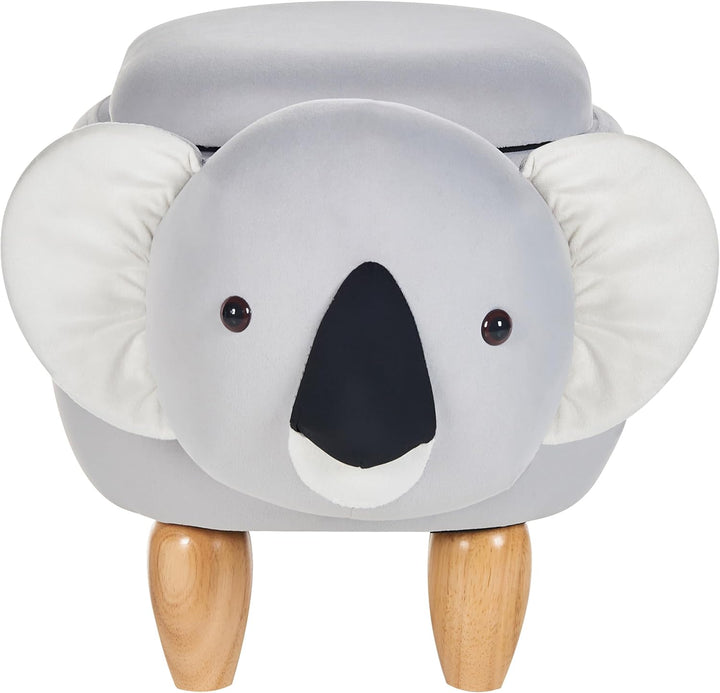 Hocker mit Stauraum für Kinder Tierform Samt helles Grau Holzbeine Modern Coala