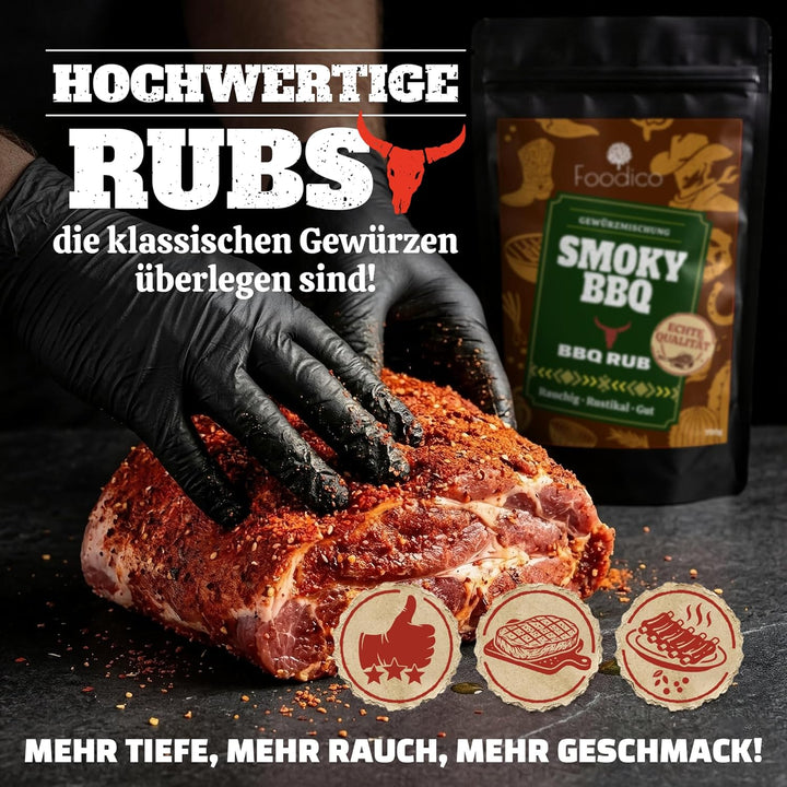 Foodico Smoky BBQ Rub 750g | Traditionell Herzhafte Gewürzmischung | Rauchig & Rustikal | Profi BBQ-