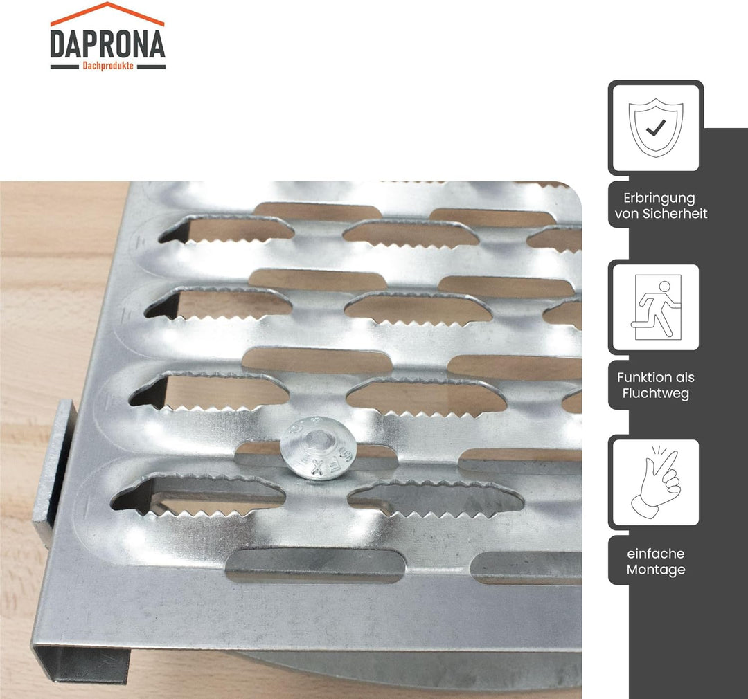 DAPRONA Laufrost Set für gewellte Dachziegel, Dachtritte für Schornsteinfeger Silber 60cm inkl. Mont